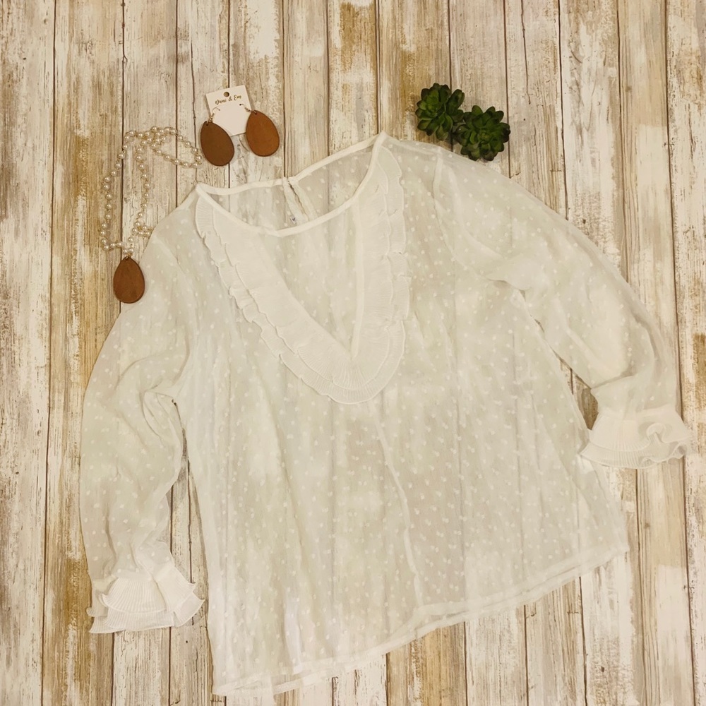 Sheer White Blouse with Ruffle Detail NWOT - Picture 4 of 5